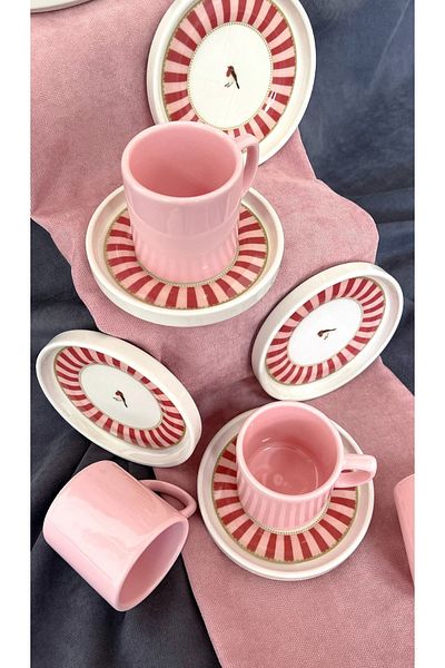 Erbaşlar Love Bird Red Series 12 Piece Luxury Ceramic Coffee Cup Set Turkish Coffee Cup