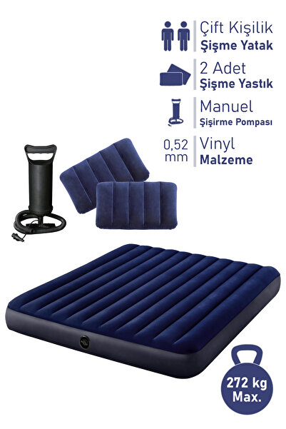Blooma 64765 Çift Kişilik Şişme Yatak 152x203x25 cm Pompa Dahil 2 Adet Yastık Set