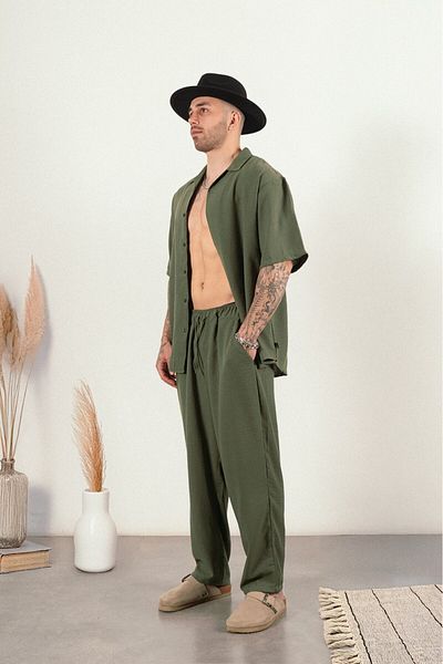 Twobucks Khaki Soft Linen Men's Shirt and Pants Suit