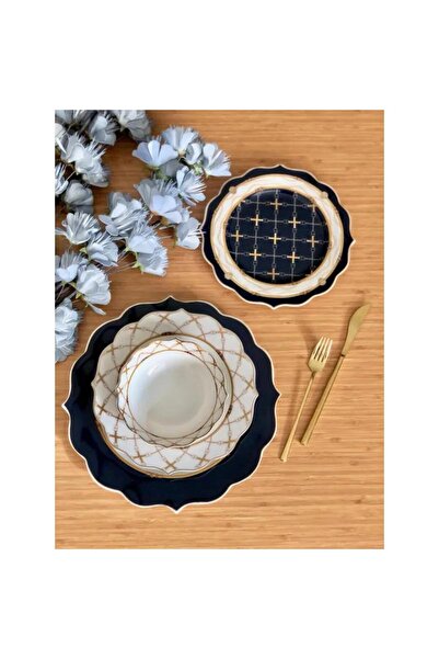 Kosova Züccaciye Lacivert Bone China 6 Kişilk 24 Parça Yemek Takımı MSYT0129