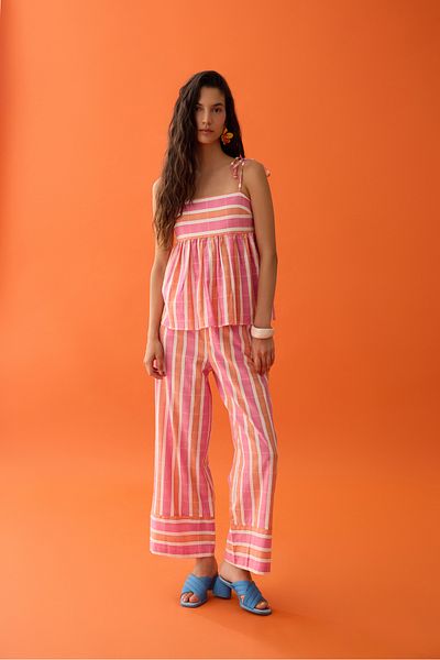 Quzu Colorful Striped High Waist Trousers Pink