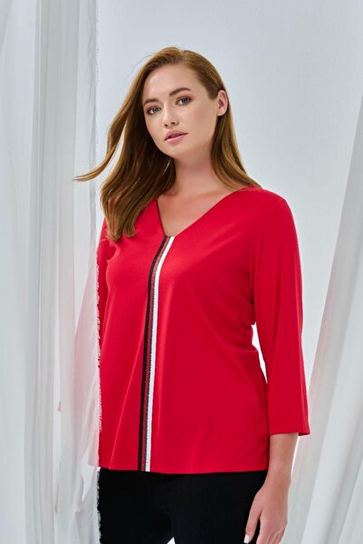 DE WHITES Large Size V-Neck Bluz