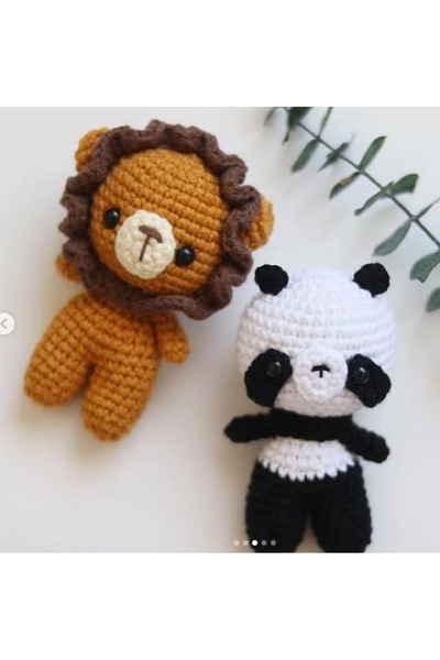 designbyoykum Minik Amigurumi Örgü 2'li Oyun Arkadaşı Oyuncaklar (ASLAN VE PA...