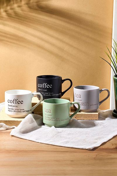 Perotti Tea-Coffee 4-Piece Porcelain New Bone China 265 ml Mug Set Mug
