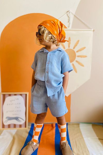 minojoy Boy's Shorts - Nate Light Blue Muslin