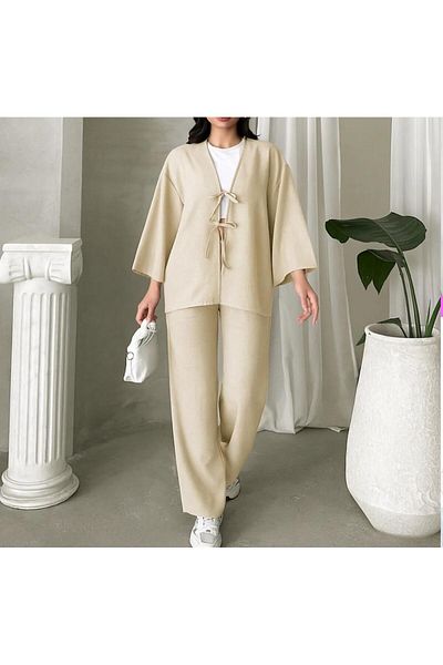 New Lune - Women's Wear Linen Baglam Kimono Suit, Double Suit, Bottom Top Suit