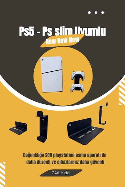 3art Metal 2’li Fırsat Ps5 ve Ps5 Slim Duvar Standı ve Joystick Konsol Tutaca...