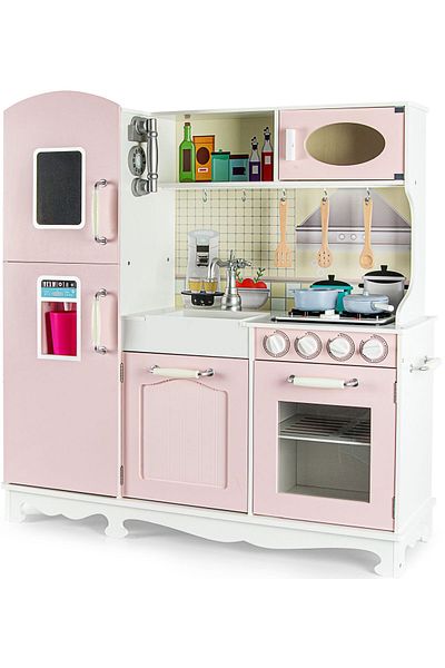Smart Vibe Complete Vintage Kitchen for Children, Wooden Cooking Accessories, Woodplay Pink