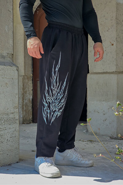 Liber Fire - Ανδρικό μαύρο φούτερ με ελαστικό πόδι Jogger με τσέπες