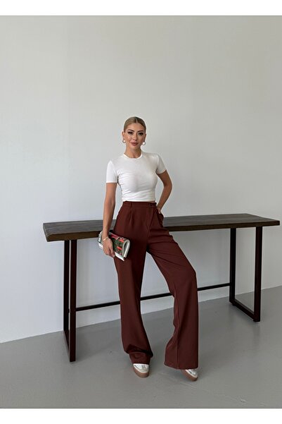 mor butik MOR BUTİK KADIN AÇIK KAHVE PALAZZO PANTOLON