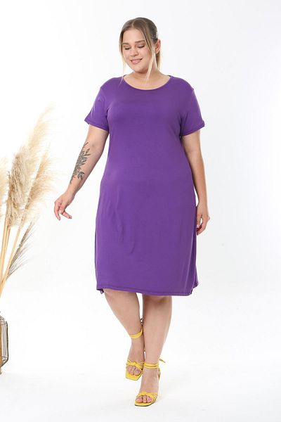 Madwilo Women's Purple Plus Size Stretchy Midi Dress