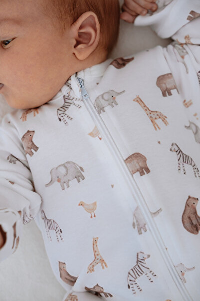 Tuğba Kuğu Zippered Booties Baby Romper - Pureline Series - Cute Animals