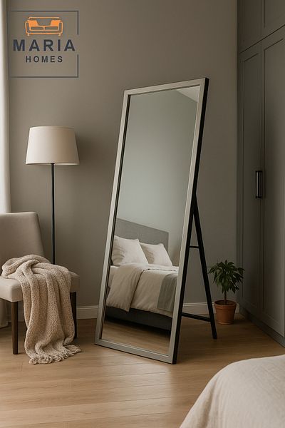 MARIA HOMES Modern Gray Full-Length Standing Mirror – 165x65 cm Elegant Floor Mirror