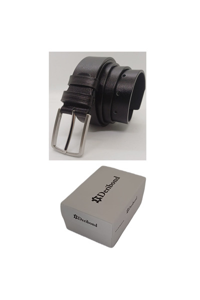 Deribond Curea Neagră Bărbați 100% Piele Veratică, Cadou, Cutie Specială 3,50 Cm
