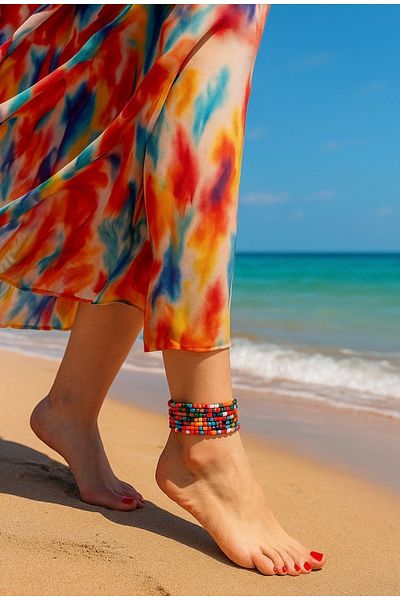 SEZİNİN TAKI DÜKKANI 7 Pieces Multi-Colored Anklet