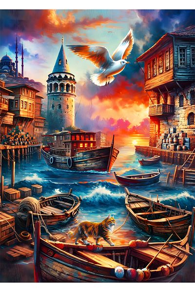 Meleni Toys 1000 Pieces Evening in Galata Puzzle - Galata Tower View Puzzle 68X48 cm
