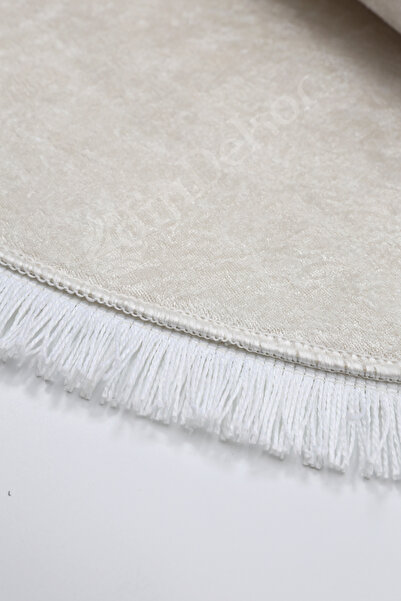 Dijidekor Janjanli Round Rug Light Cream Bath Rug Fringed 80x80