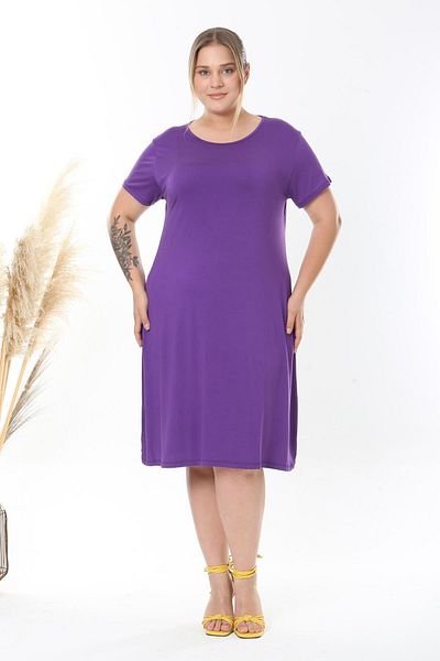 Madwilo Women's Purple Plus Size Stretchy Midi Dress