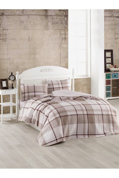 Kristal By Taç Crystal Brown 4 Season Quilted Double Quilt Can Be Placed Duvet Cover Set