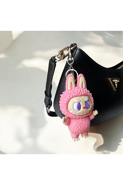 Home Labubu Keychain – 3D Printing Moving Eye Bag Ornament Figure |   Powder Pink |   Handmade |   11X6Cm