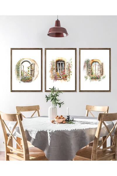 Vetro Design Floral Windows - Kitchen - Balcony Framed Painting Set