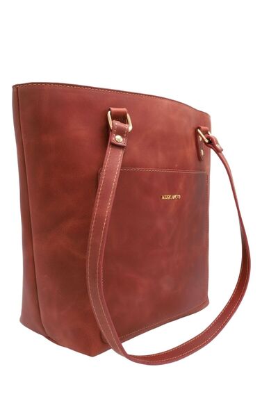 Meskanto Red Tote Genuine Leather Women's Shopping Handbag and Shoulder Bag