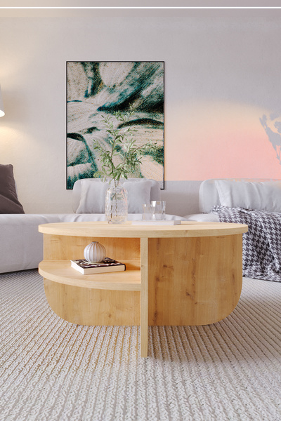 OBİ Atölye Rubo Orta Sehpa Raflı İskandinav Orta Sehpa 72 cm, Bohem - Safir Meşe