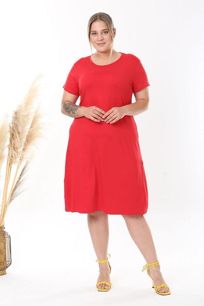Madwilo Women's Red Plus Size Stretchy Midi Dress