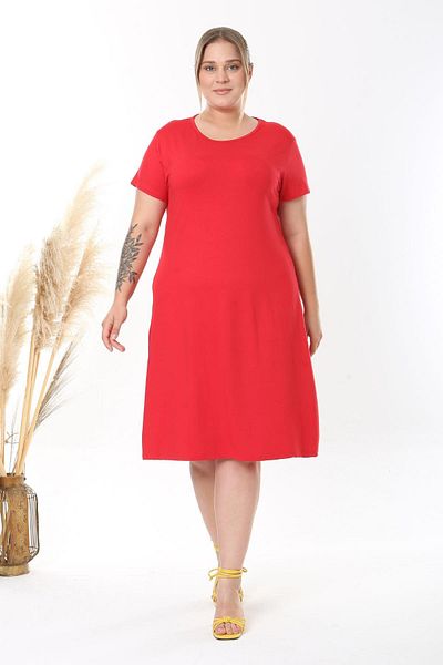 Madwilo Women's Red Plus Size Stretchy Midi Dress