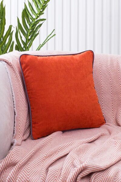 ASDİVA Panbiy Panoroma Punch Gray Piping Plain Throw Pillow Cover - Orange 45X45 cm