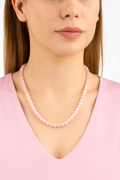 Safnaturel Igsl Certified Pink Quartz 6 mm Strand Natural Stone Necklace