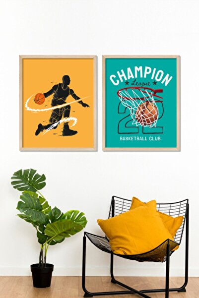 Vetro Design Σετ αφίσας μπάσκετ με ξύλινο πλαίσιο (30x40 εκ.)