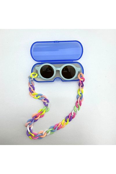 MACERATİ 0-8 Years Old Cool Child Set of 3 Sunglasses, Glasses Case and Glasses Chain