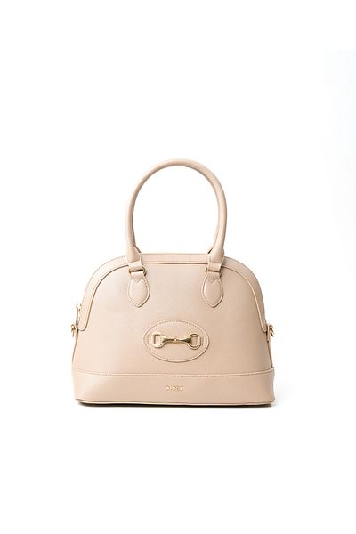 AMICA Evita Women’s Dome Shaped Satchel Mushroom Beige Handbag With Detachable Shoulder Strap
