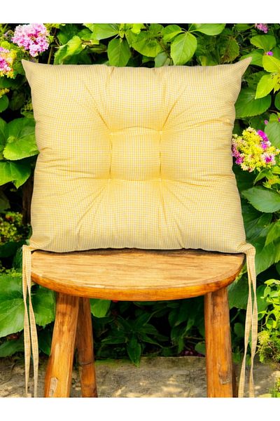 ASDİVA Potcha Pöti Square Patterned Chair and Picnic Cushion 40X40 cm - Soft Yellow