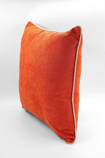 ASDİVA Panbiy Panoroma Punch Cream Piping Plain Throw Pillow Cover - Orange 45X45 cm