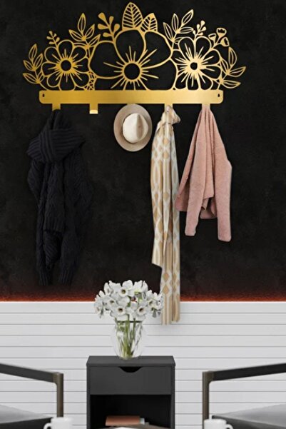 3art Metal Çiçek Desenli Elbise Askısı - Metal Askılık - Duvar Askısı