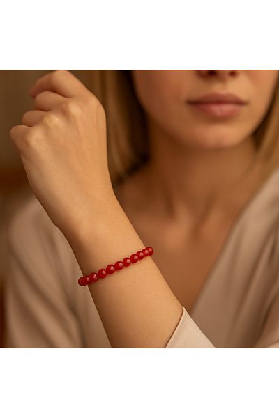 Safnaturel Igsl Certified Red Agate 6 mm Natural Stone Bracelet