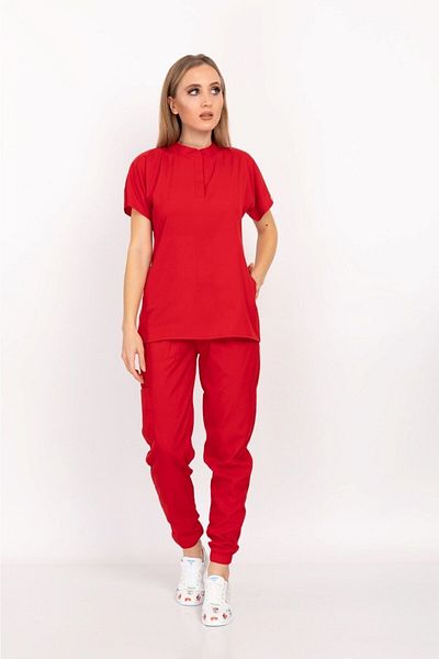 Nur Medikal Giyim Red Çağla Model Snap Fastener Judge Collar Soft Lycra Jersey Nurse Doctor Scrubs Hospital Team