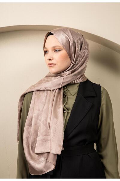 MODA Triangle Pattern Shiny Jacquard Shawl Coffee Foam