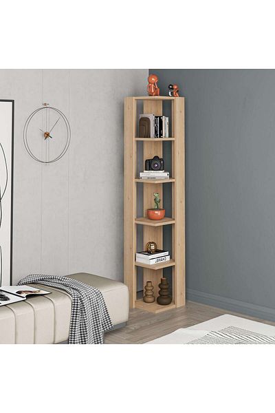 Mourah Home Nati Tall Corner Bookcase Modern Shelving Unit Oak