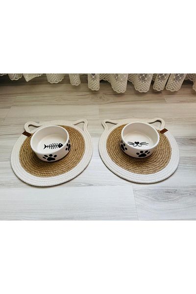 NitruDesign 2 Pieces High Quality Ceramic Cat and Dog Food Water Bowl - (12.5 Cm, 400 ml)