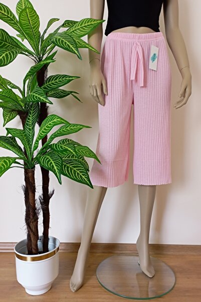 VİP BERA TEKSTİL Kadın Fitilli Çizgili Penye Raporlu Bermuda