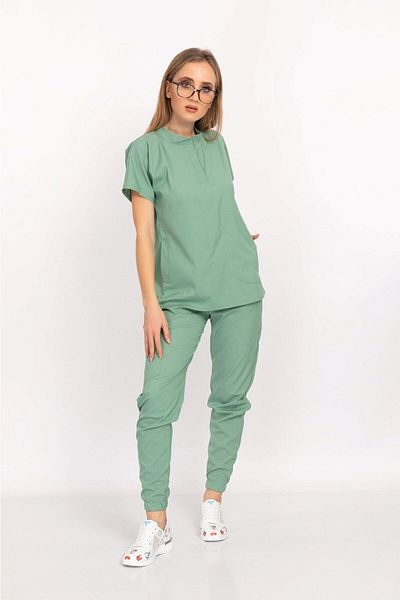 Nur Medikal Giyim Lycra moale verde Çağla - Costum de doctor și asistentă cu guler dominator, uniformă de spital și turnare