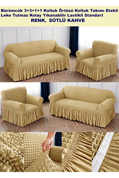 ARTUÇ Set de huse pentru canapea Bürümcük Husă pentru canapea cu fustă elastică 3+3+1+1