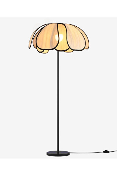 burenze Boheme Modern Tasarım Palm Burenze Dekoratif Lambader Siyah Gövde Ekru Kumaş Abajur