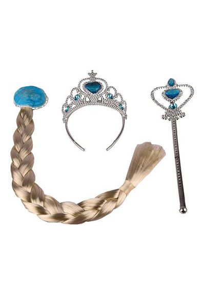 BabyCara 3-Pieces Set Frozen Elsa Cosplay Tiara Girl Hair Accessories Set Crown Wig Wand