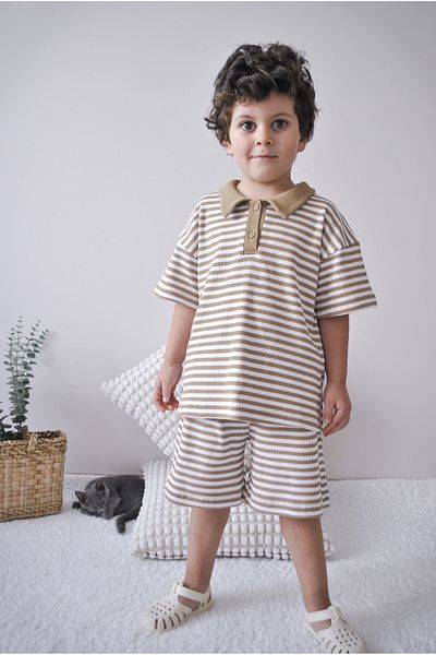 MiaBaby Unisex Camisole 100% Cotton Striped Double Suit