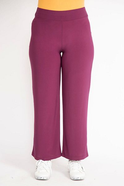 Şans Women's Plum Large Size Lycra Buzy Fabric Waist Elastic Trousers 65n36368