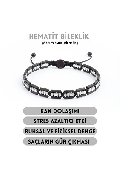 Sırlı Taş سوار الهيماتيت - سوار اللوتس الفضي الأسود - سوار مصمم بقطع خاص قابل...